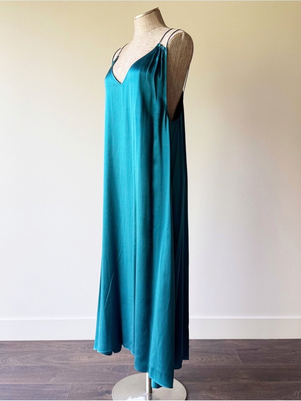 Calypso St. Barth Long Teal Silk Dress with Double Spaghetti Straps - Picture 4 of 13